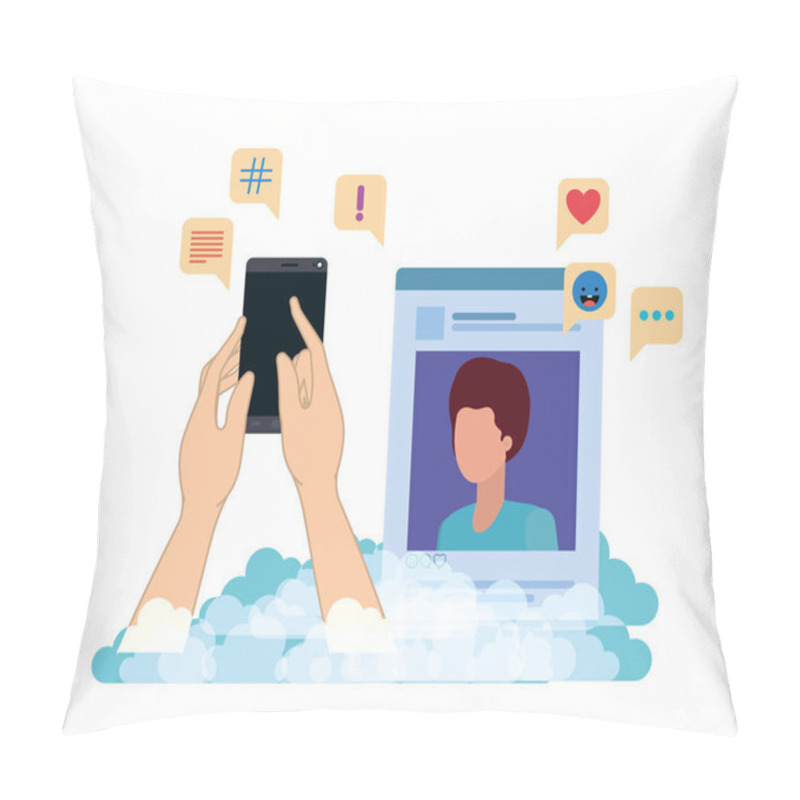 Personality  Hands With Smarthphone And Social Network Profile Avatar Character Pillow Covers