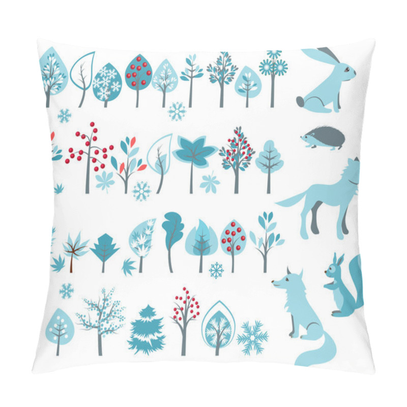 Personality  Big Set With Winter Trees And Forest Animals Pillow Covers