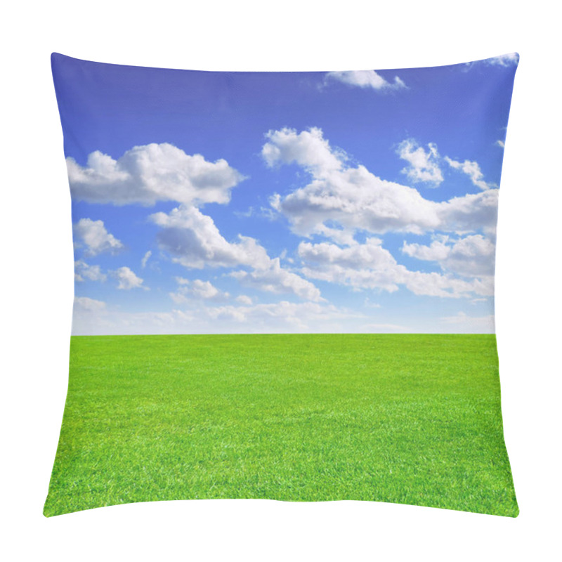 Personality  Green Meadow And Blue Sky With Fluffy Clouds Pillow Covers