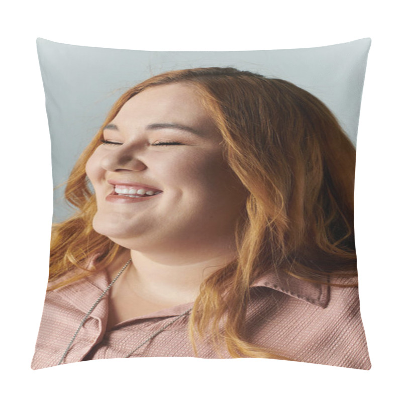 Personality  A Woman With Long Auburn Hair Laughs, Her Eyes Closed, And Her Face Lit By A Soft Glow. Pillow Covers