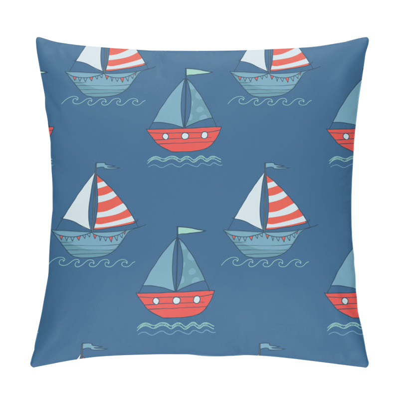 Personality  Cute Seamless Vector Pattern With Ships Pillow Covers