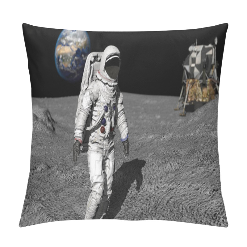 Personality  3D Rendering. Astronaut Walking On The Moon. CG Animation. Elements Of This Image Furnished By NASA. Pillow Covers