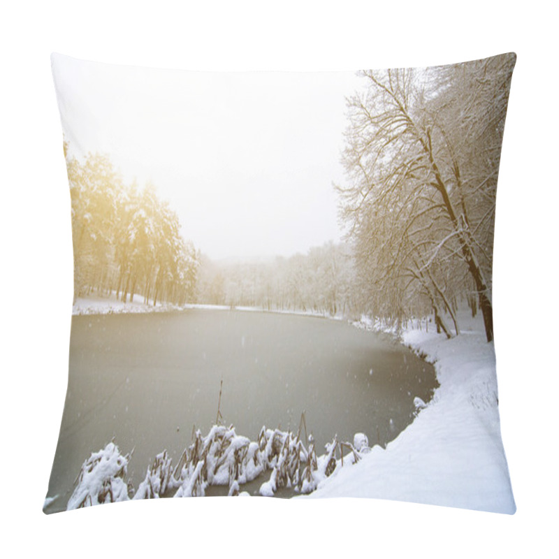 Personality  Winter Landscape With River Or Lake Pillow Covers