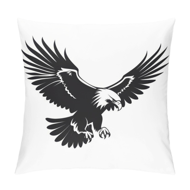 Personality  A Striking Black Silhouette Of An Eagle With Outstretched Wings, Symbolizing Freedom And Strength. Pillow Covers