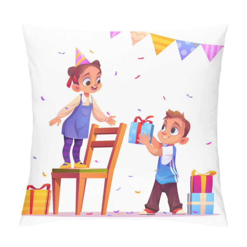 Personality  Birthday Girl Receive Gift From Boy, Party, Event Pillow Covers