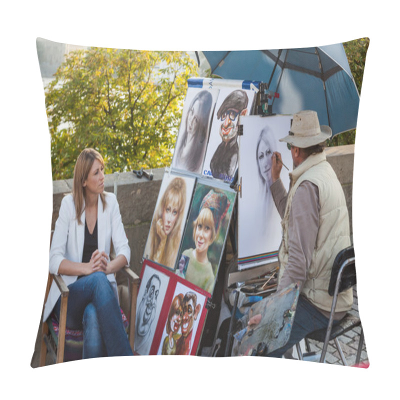 Personality  Street Painter On The Charles Bridge In Prague, Czechia Pillow Covers