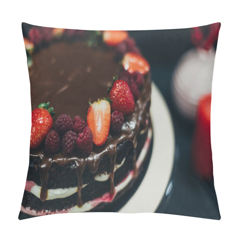 Personality  Chocolate Cake With Fruits Pillow Covers