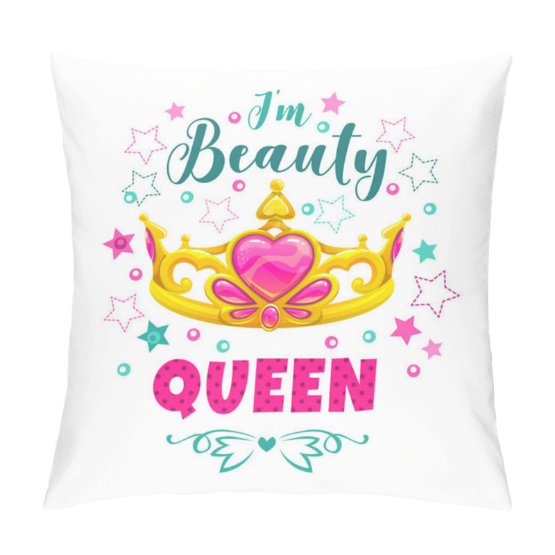 Personality  Im Beauty Queen. Golden Princess Crown And Slogan. Pillow Covers