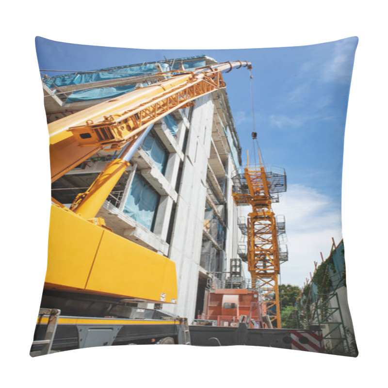 Personality  Install A Tower Crane At The Construction Site By Using A Mobile Crane For Lifting And Assembly. Pillow Covers