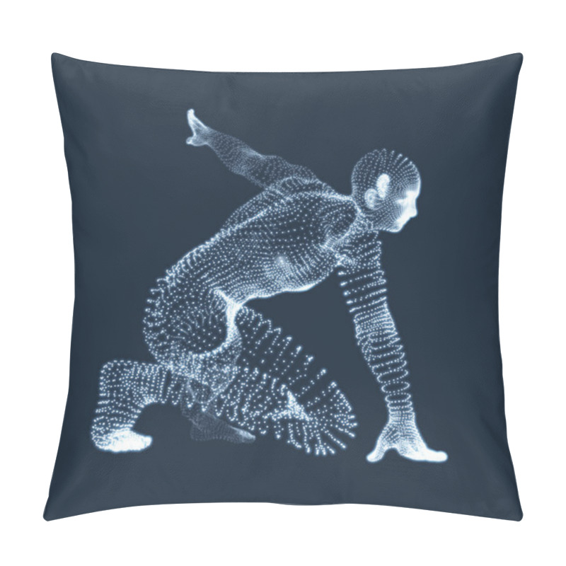 Personality  Athlete At Starting Position Ready To Start A Race. Runner Ready For Sports Exercise. Human Body Wire Model. Sport Symbol. 3d Vector Illustration.  Pillow Covers