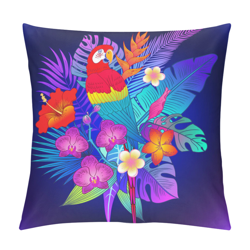 Personality  Beautiful Tropical Exotic Parrot Bird. Vector Illustration. Pillow Covers