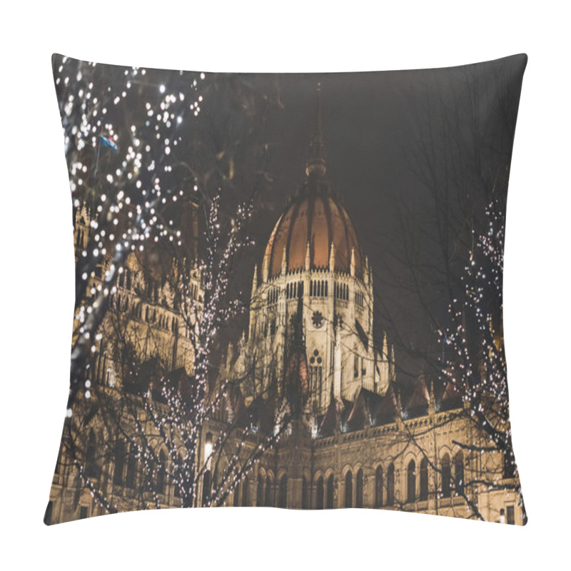 Personality  Night Budapest Parliament With Christmas Lights Illumination Pillow Covers