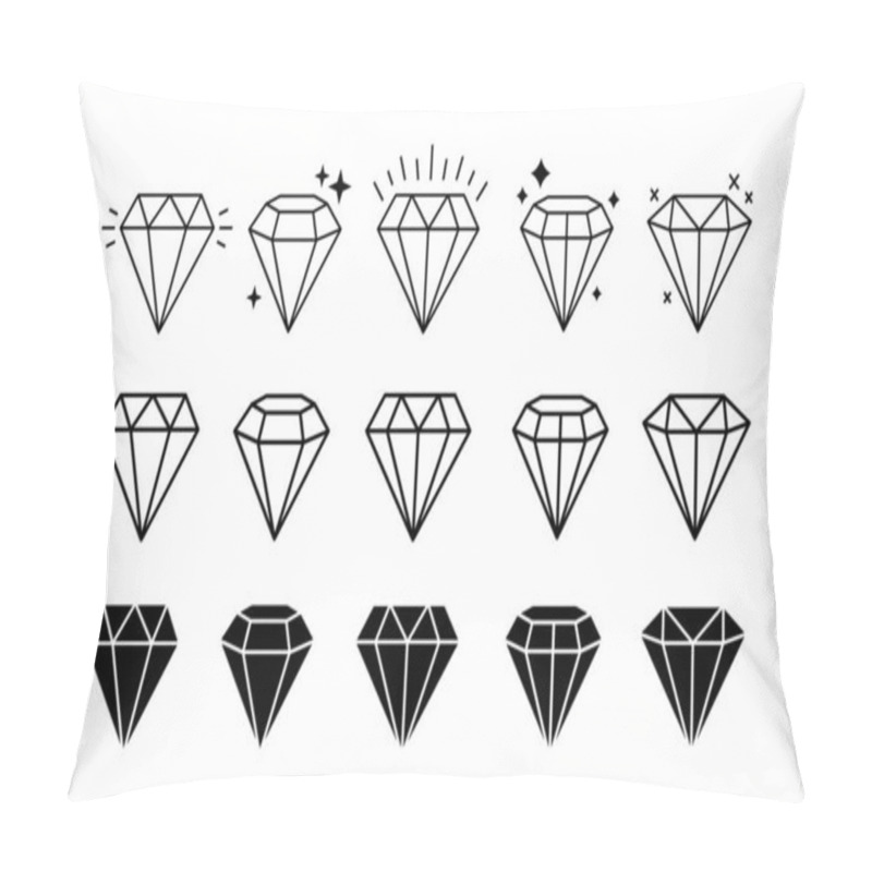 Personality  Set Different Shapes Gemstones. Diamond Line Art Design Elements. Vector Illustration. Pillow Covers