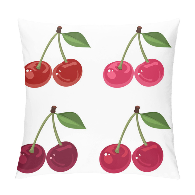 Personality  Set Of Four Bunches Of Cherries. Vector Illustration. Pillow Covers