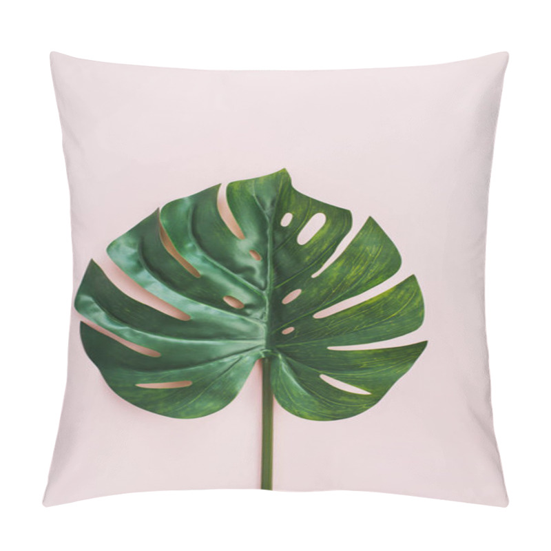 Personality  Exotic Tropical Monstera Palm Leaf On Pink Background. Flat Lay, Top View Minimal Concept. Pillow Covers