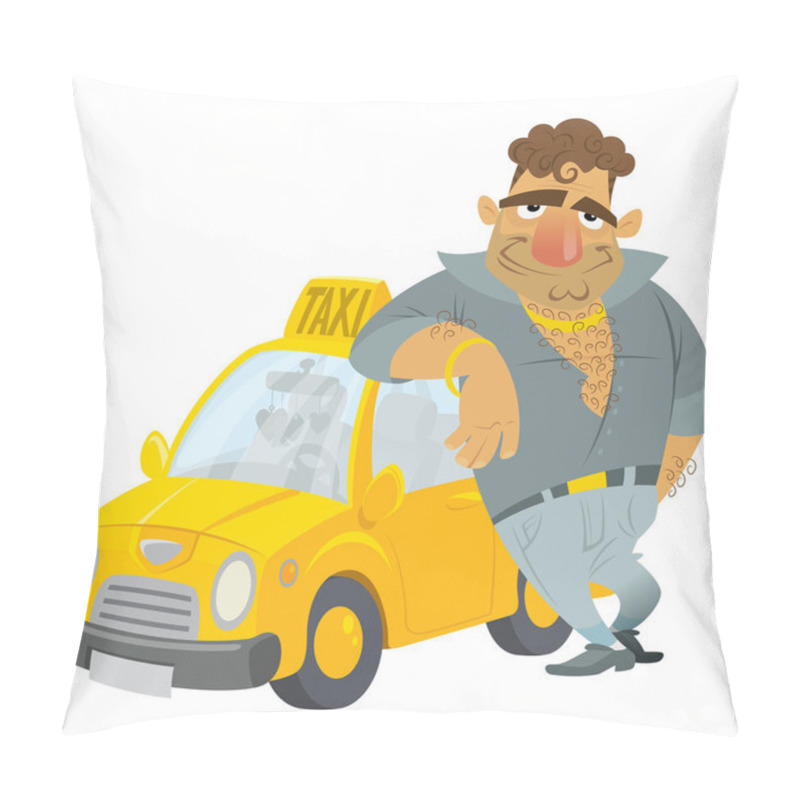 Personality  Cartoon Taxi Driver Funny Character With His Yellow Cab Pillow Covers