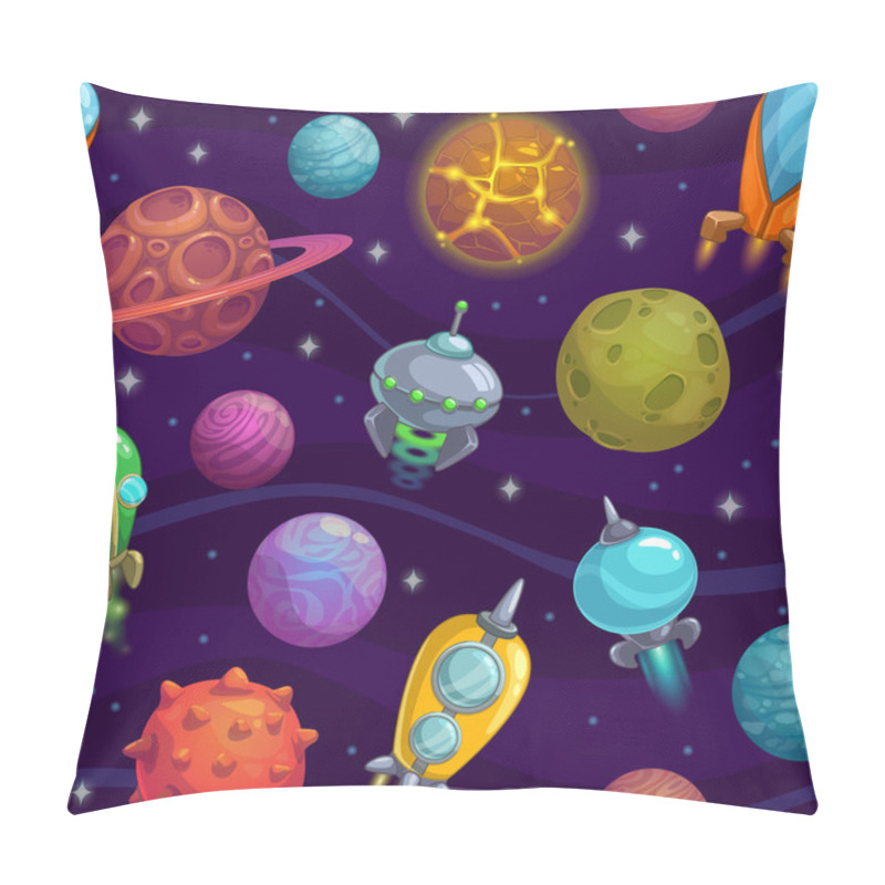 Personality  Seamless Space Pattern With Cartoon Planets And Space Ships Pillow Covers