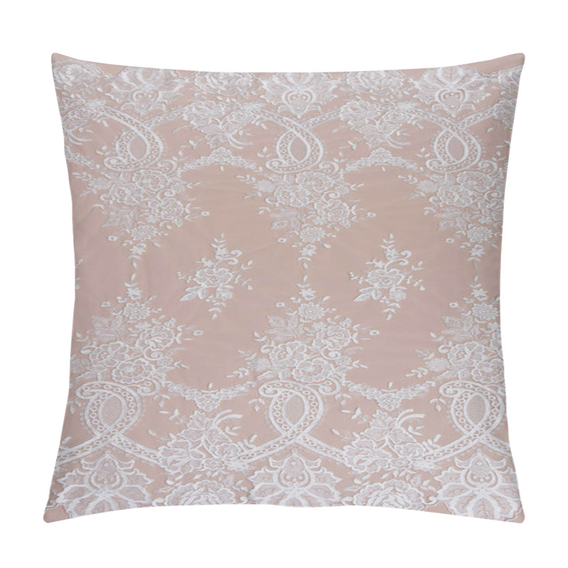 Personality  Texture Lace Fabric. Lace On White Background Studio. Thin Fabric Made Of Yarn Or Thread. A Background Image Of Ivory-colored Lace Cloth. White Lace On Beige Background. Pillow Covers