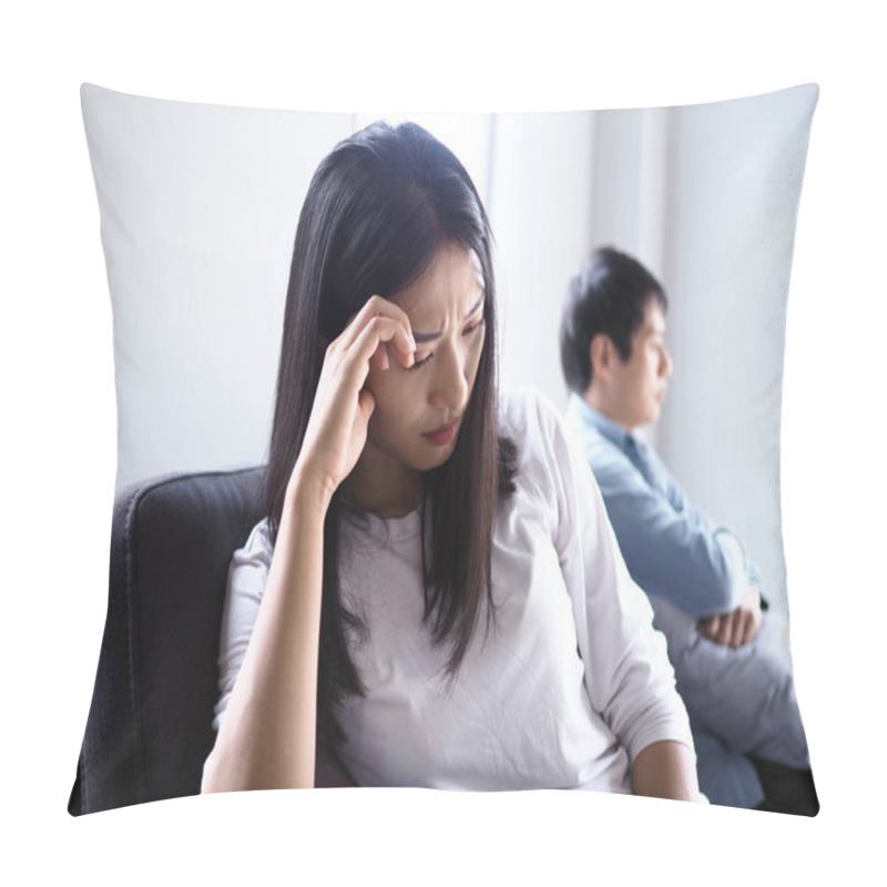 Personality  The Woman Felt Depressed, Upset And Sad After Fighting With Her Husband's Bad Behavior. Unhappy Young Wife Bored With Problems After Marriage. Pillow Covers