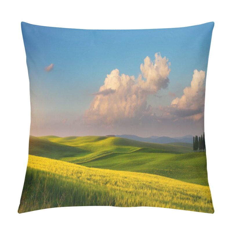 Personality  Spring Farmland And Country Road;  Tuscany Countryside Rolling Hills Pillow Covers