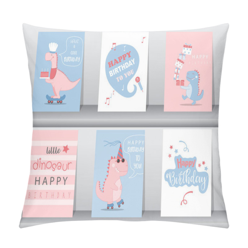 Personality  Set Of Cute  Birthday Cards,poster,template,greeting Cards,animals,dinosaurs,Vector Illustrations. Pillow Covers