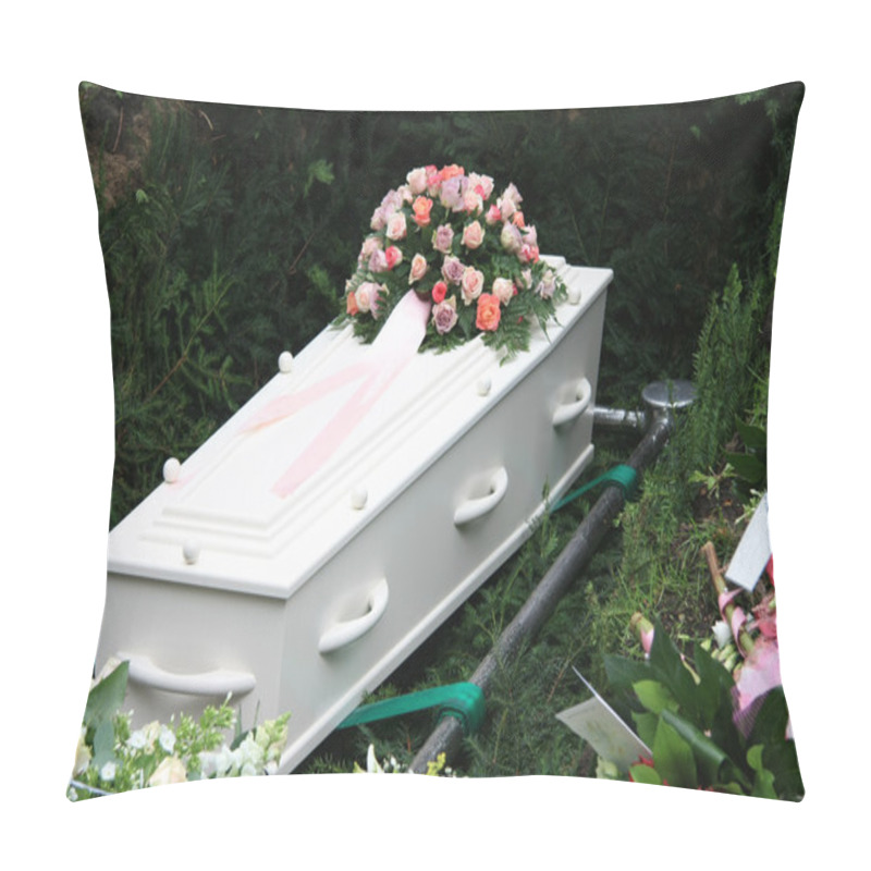 Personality  White Coffin With Pink Sympathy Flowers Pillow Covers