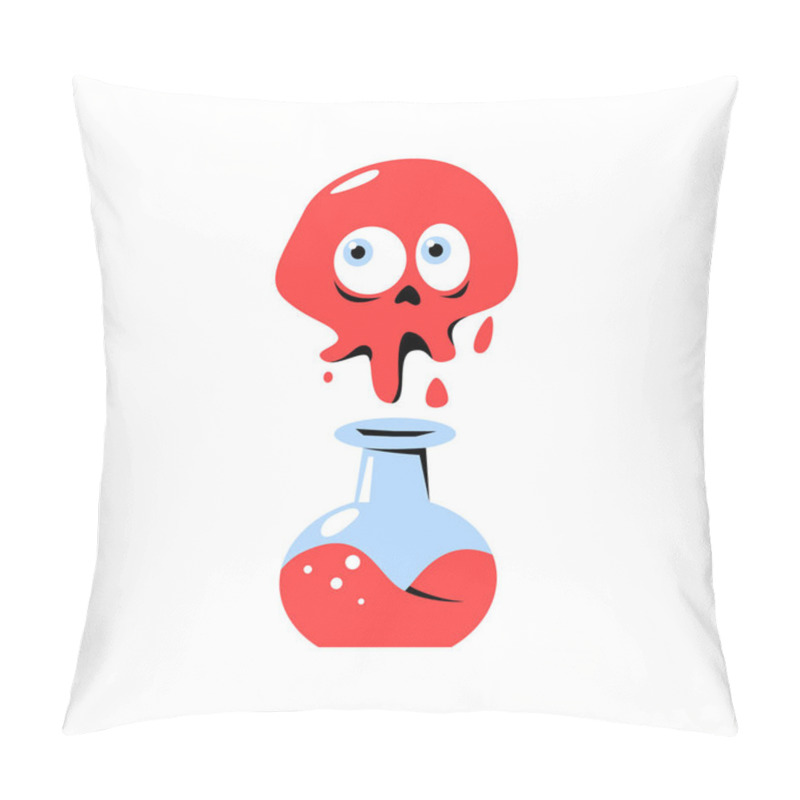 Personality  A Skull Melting Above A Glass Potion Bottle Filled With A Red Liquid, Symbolizing Poison, Danger, And Halloween. The Skull Has Large Round Eyes And Appears Surprised Or Shocked. Pillow Covers