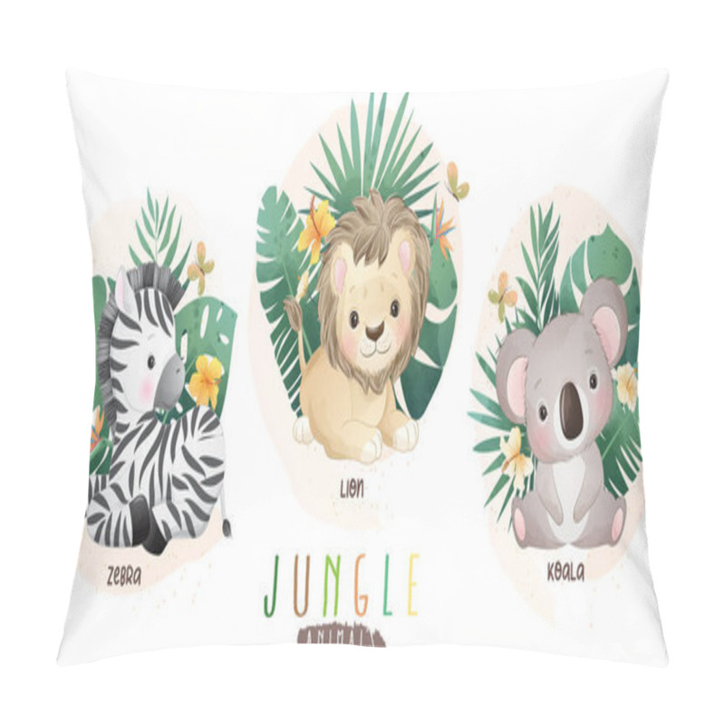 Personality  Cute Jungle Animals With Floral Collection Pillow Covers