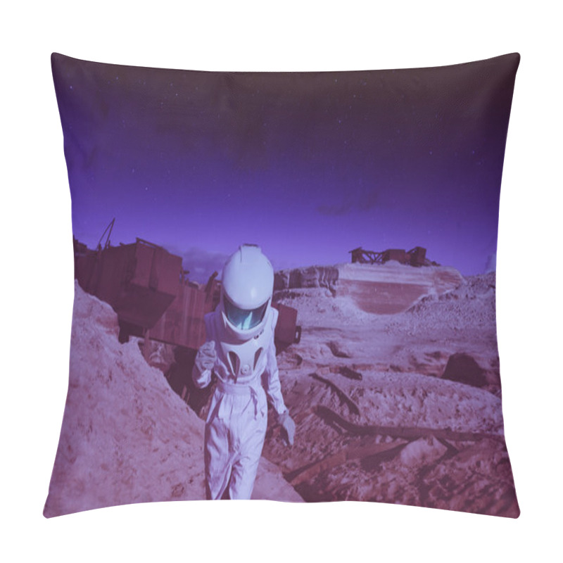 Personality  Futuristic Astronaut On Another Planet, Mars. Image With The Effect Of Toning Pillow Covers