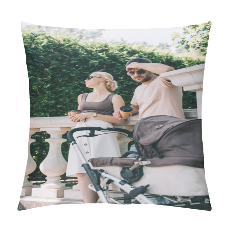 Personality  Angry Parents Standing Near Baby Carriage In Park Pillow Covers