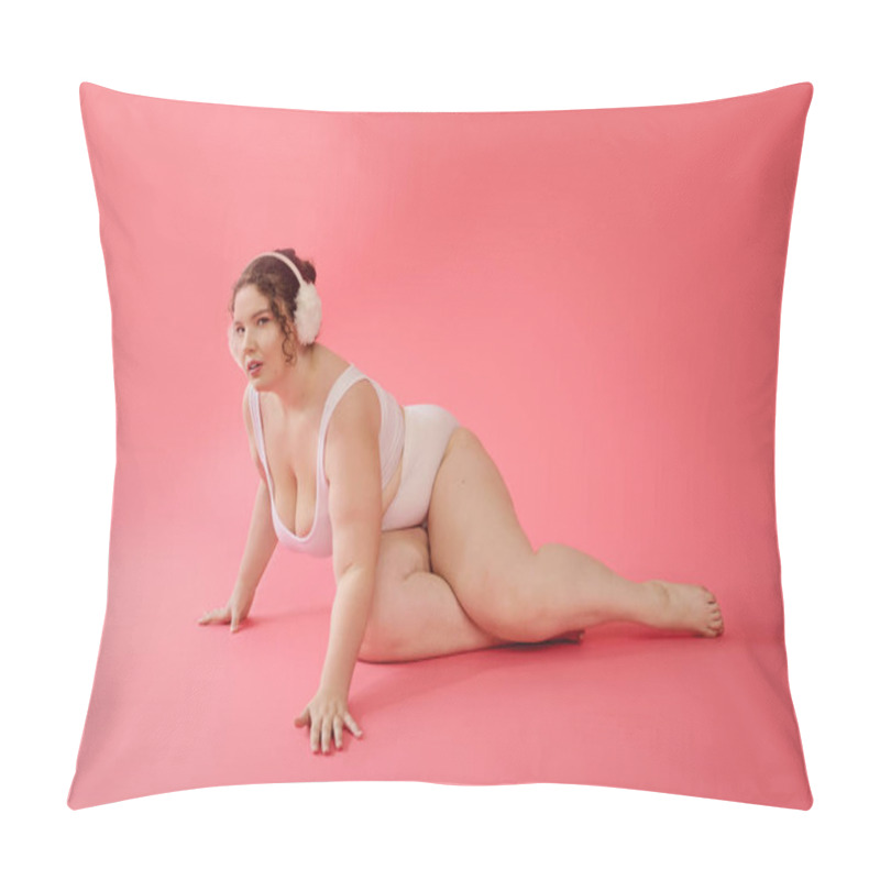 Personality  A Confident Plus Size Woman Poses Gracefully On A Pink Backdrop, Showcasing Her Charm And Style. Pillow Covers