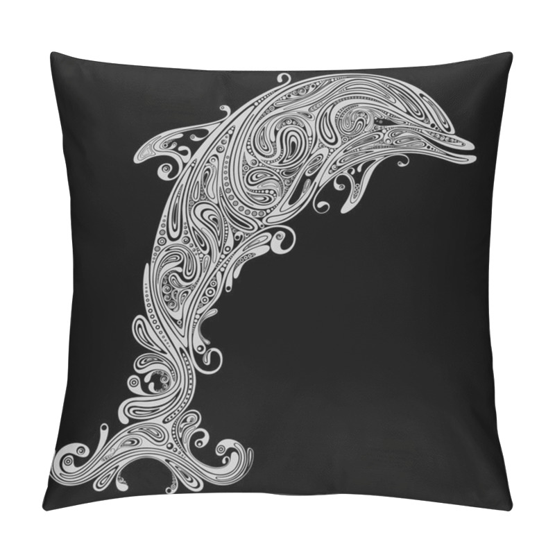 Personality  Abstract Vector Silhouette Of A Dolphin From The Beautiful Patterns On A Black Background Pillow Covers