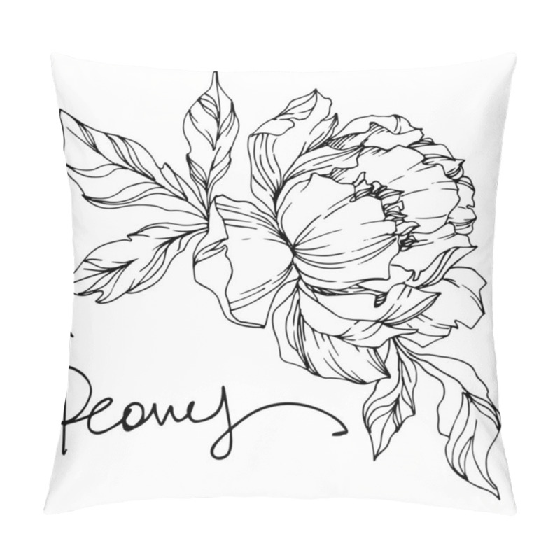 Personality  Peony Floral Botanical Flowers. Black And White Engraved Ink Art. Isolated Peonies Illustration Element. Pillow Covers