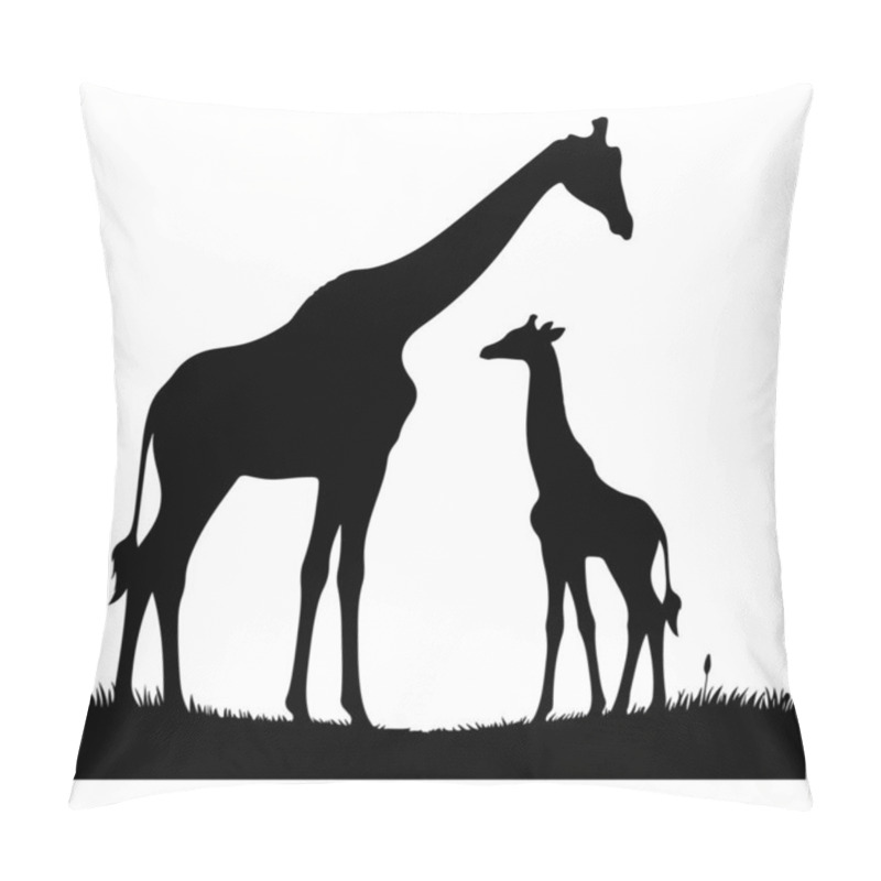 Personality  Discover The Touching Bond Of Wildlife With This Black-and-white Silhouette Illustration Of A Mother And Baby Giraffe Standing Together. The Minimalist Design Captures The Essence Of Family And Nature, Making It Perfect For Decor, Wildlife-themed Pro Pillow Covers