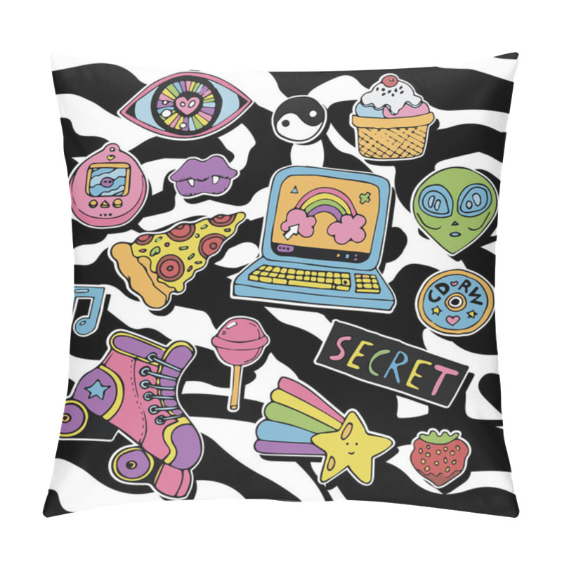 Personality  Cartoon Stickers Or Patches Set With 90s Style Design Elements. Pillow Covers