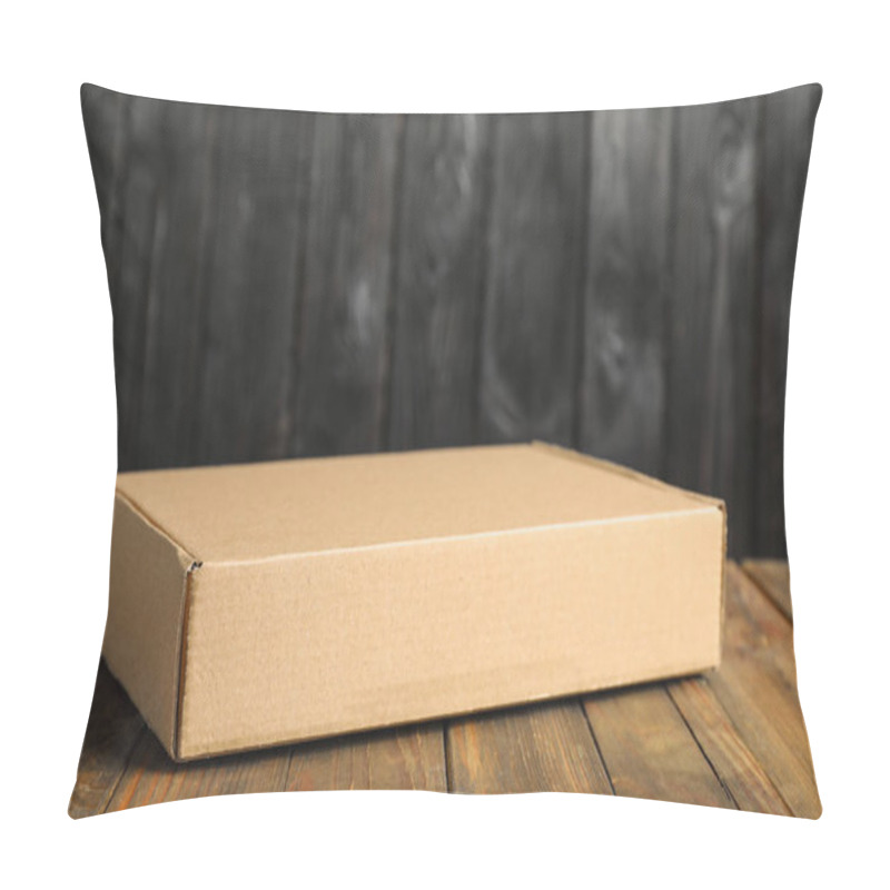 Personality  Cardboard Box On Wooden Table Against Dark Background Pillow Covers