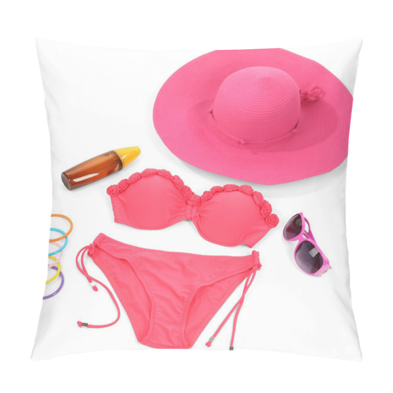 Personality  Swimsuit And Beach Items Isolated On White Pillow Covers