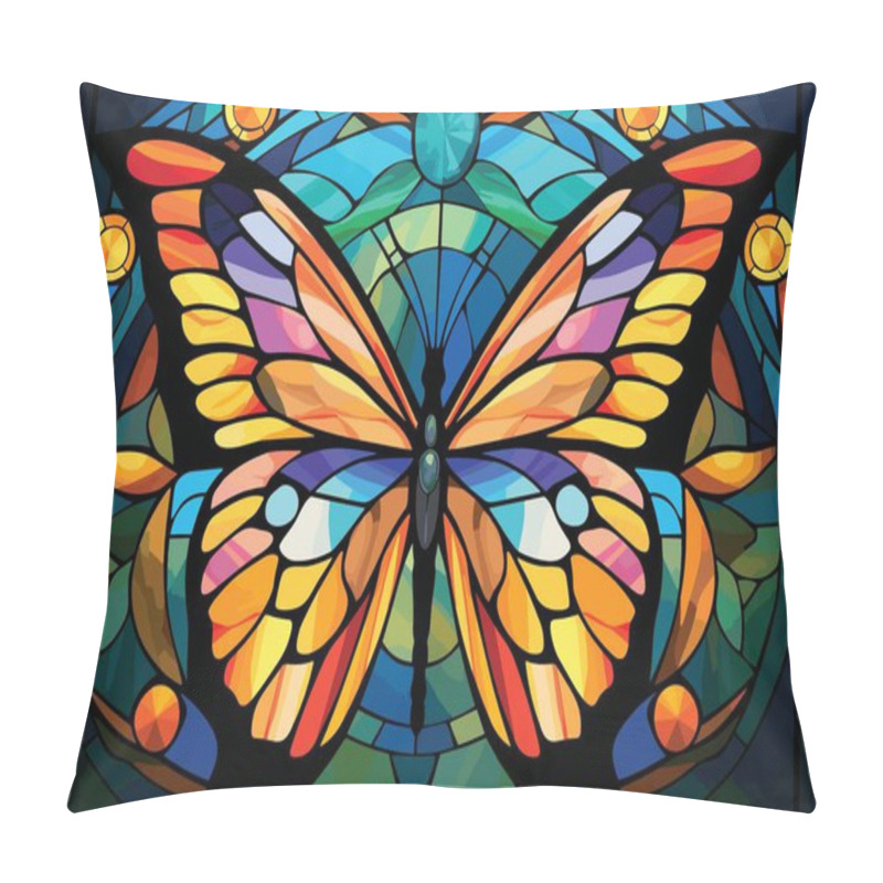 Personality  Bright Motley Butterfly Vector Illustration In Stained Glass Style Pillow Covers