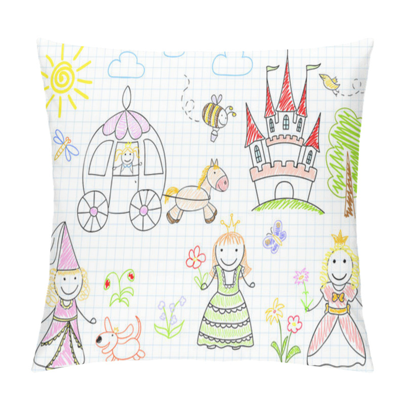 Personality  Vector Sketches With Happy Princesses Pillow Covers