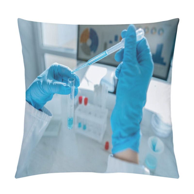 Personality  A Medical Professional Who Conducts Tests For The Presence Of Viruses And Other Pathogens In The Laboratory To Diagnose Diseases And Control Their Spread. Close-up View. High Quality Photo Pillow Covers