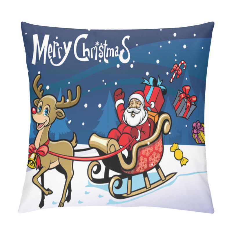 Personality  Cheerful Santa Claus And The Happy Deer Pillow Covers