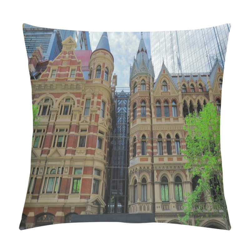 Personality  Melbourne, Australia-October 22, 2018: The Rialto And Winfield Buildings, Collins Street, Date From 1890-1891, Are Of Similar Height-width-level Of Detail, And Make Up A Notable Victorian Streetscape. Pillow Covers