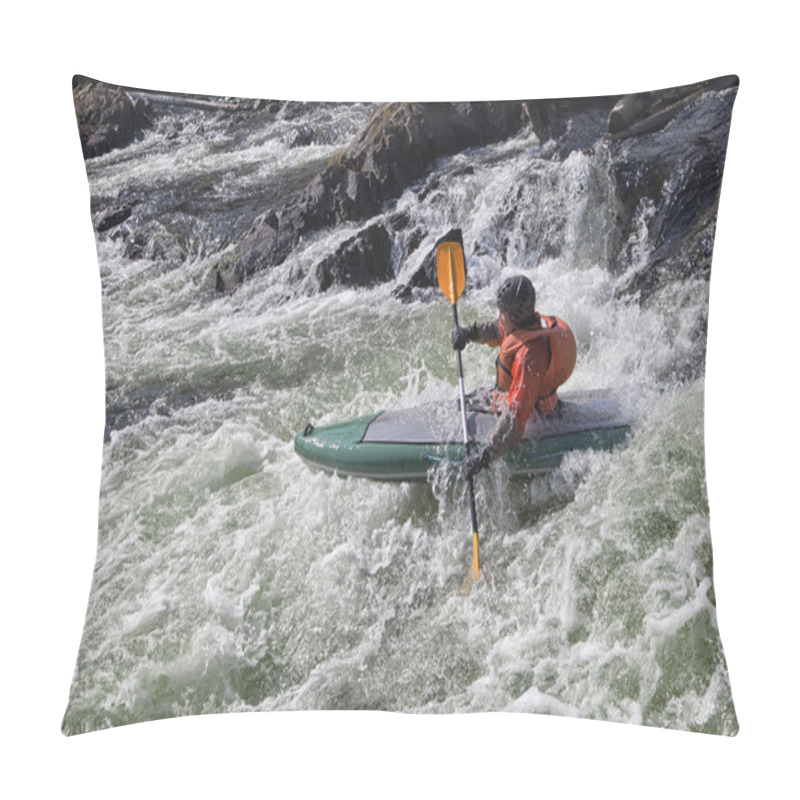 Personality  Kayaker In Whitewater Pillow Covers