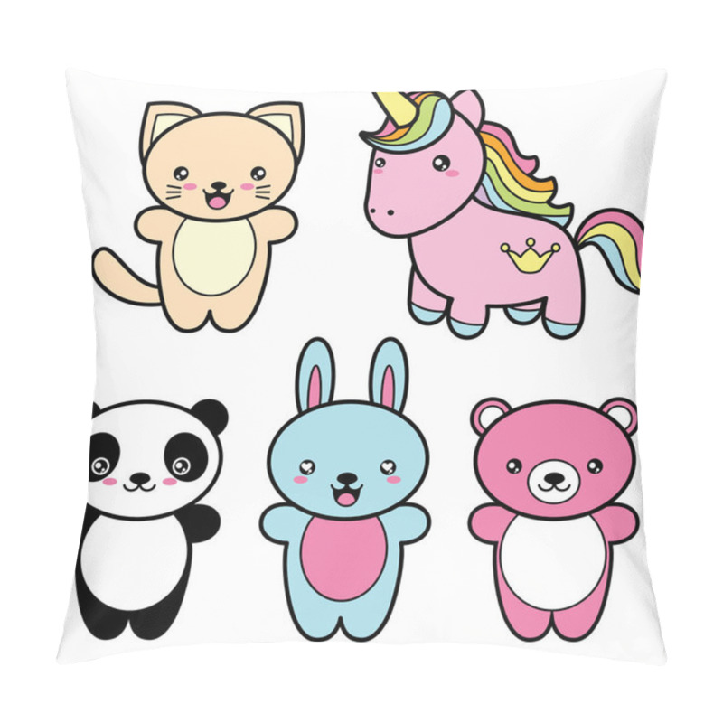 Personality  Set Collection Of Cute Kawaii Style Happy Smiling Animals. Pillow Covers