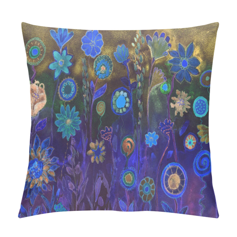 Personality  Blue Psychedelic Lollypops And Flowers. The Dabbing Technique Near The Edges Gives A Soft Focus Effect Due To The Altered Surface Roughness Of The Paper Pillow Covers