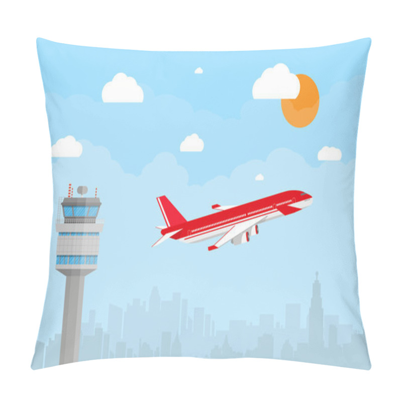 Personality  Airport Control Tower And Flying Airplane Pillow Covers