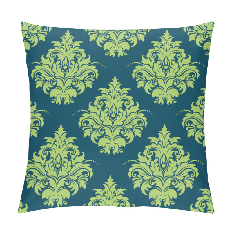 Personality  Green And Blue Damask Style Seamless Pattern Pillow Covers