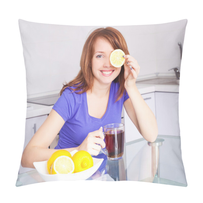 Personality  Woman Drinking Tea Pillow Covers