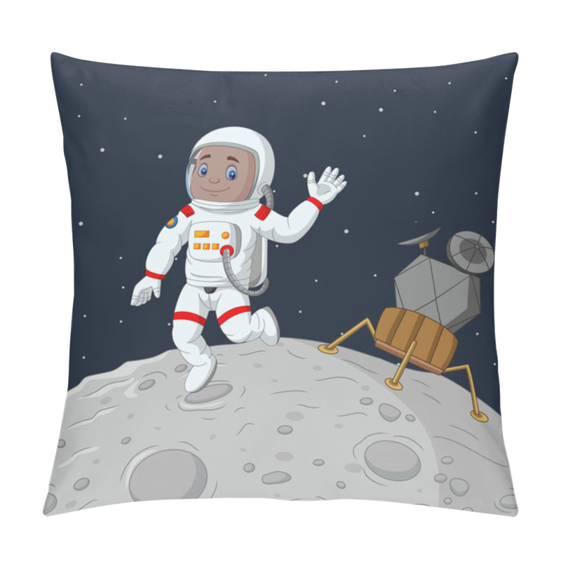 Personality  Vector Illustration Of Cartoon Boy Astronaut Waving Hand Pillow Covers