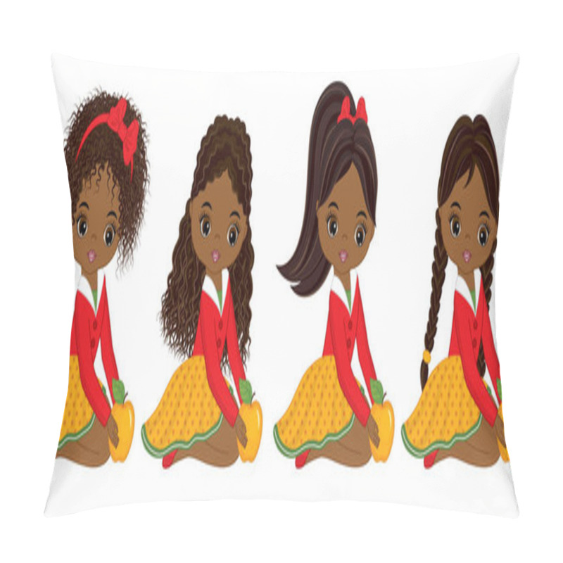 Personality  Vector Cute Little African American Girls With Yellow Apples Pillow Covers